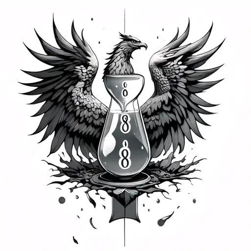 Phoenix Above An Hour Glass With Its Ashes Falling In Making The Numbers 18 And 8