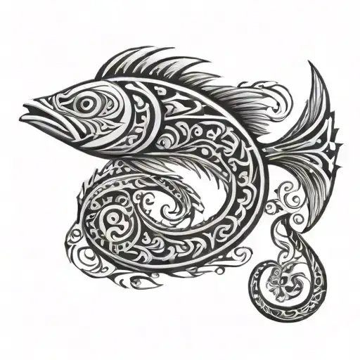Polynesian Fish Hook With Tribal Patters
