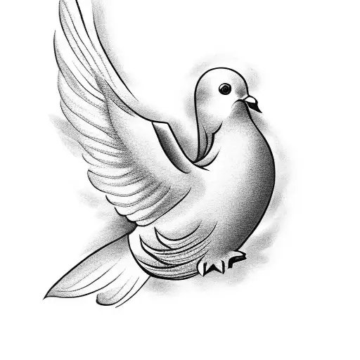 A Black-grey Tattoo Depicting A Dove With An Olive Branch And A Bible