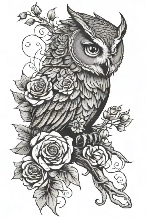 Sleeve With Owl And Roses Intertwined Men