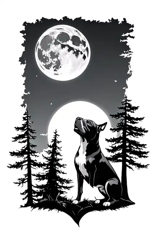 Trees With A Pitbull Howling At The Moon