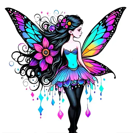 Psychedelic Neon Colors Tiny Fairy Colorful