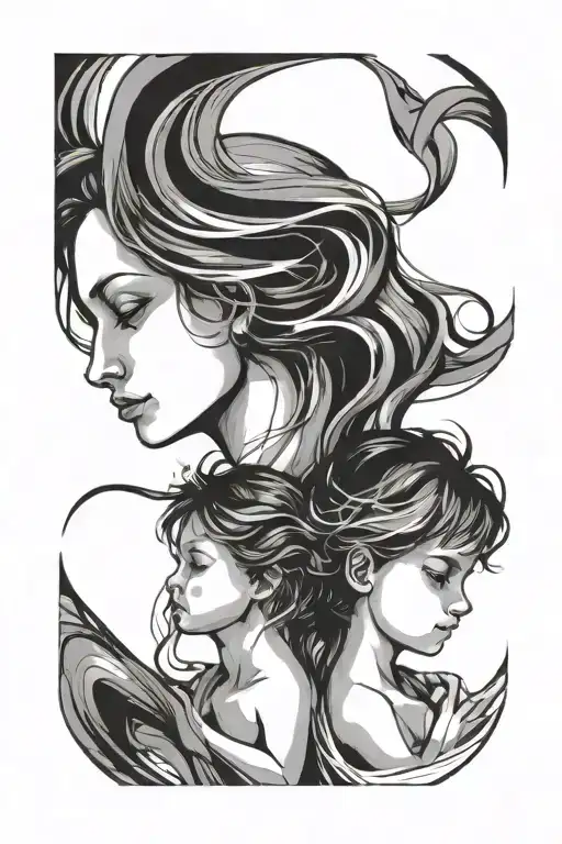 Mother And 2 Children Abstract Representation