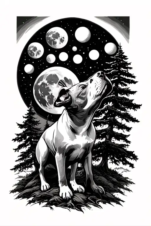 Trees With A Pitbull Howling At The Moon Phases
