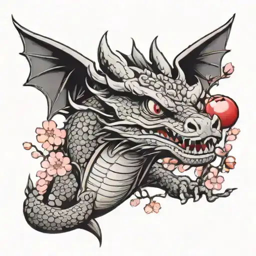 Toothless Dragon In Japanese Art Style With Cherry Blossoms