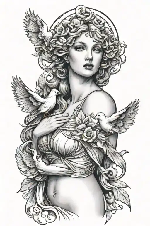 Beautiful Aphrodite With Doves