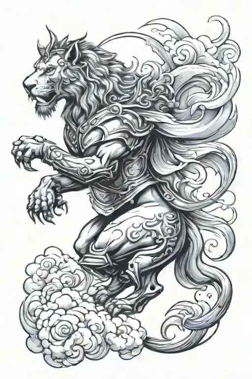 Lion Knight With Clouds Surrounding