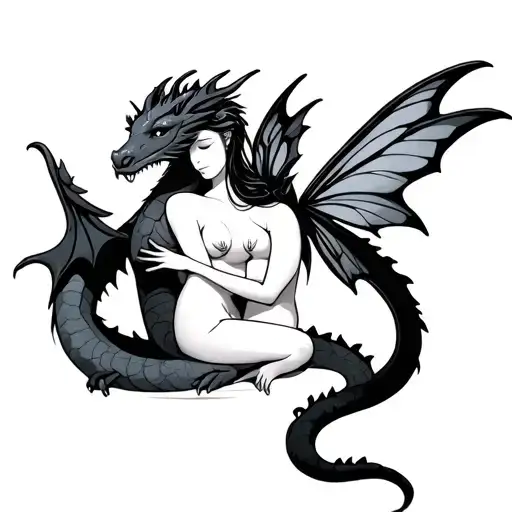Dragon Cuddling Fairy Sitting