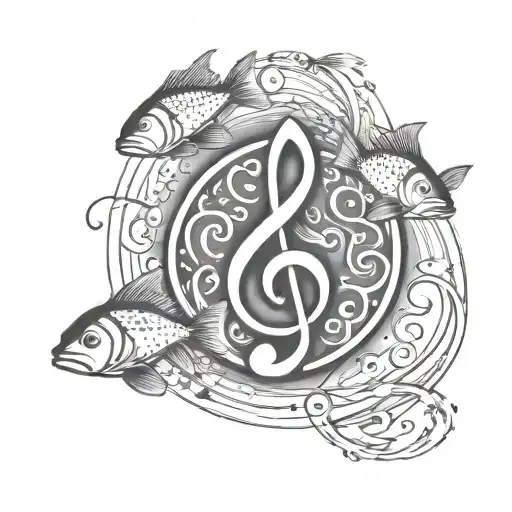 Small School Of Fish Swimming As The Shape Of A Musical Note