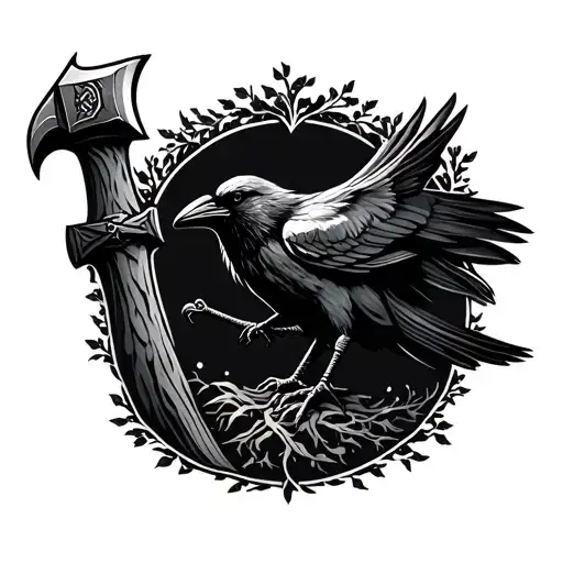 Viking Hammer Crow Life Tree