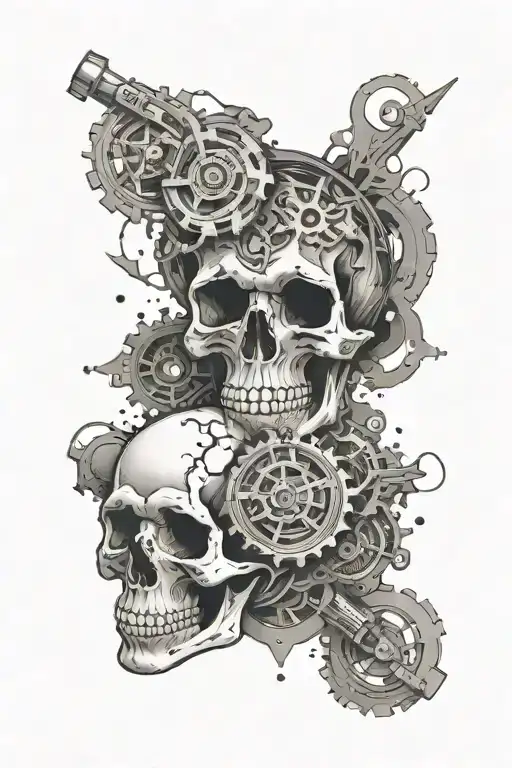 Psychedelic Skull Galaxy With Gears