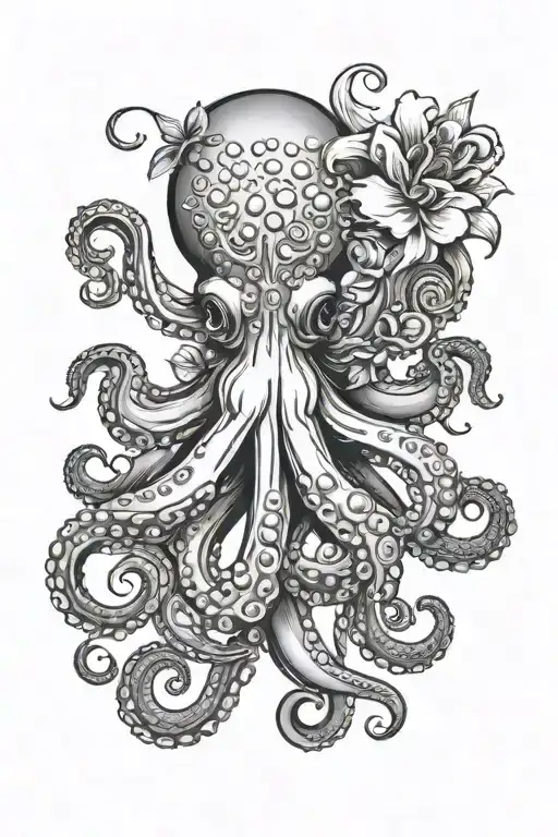 Octopus With Flower Suckers And Lavender