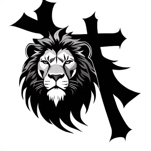 Vertical Cross Under Lion Head