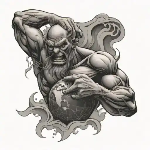 Angry Atlas Holding The Earth Globe