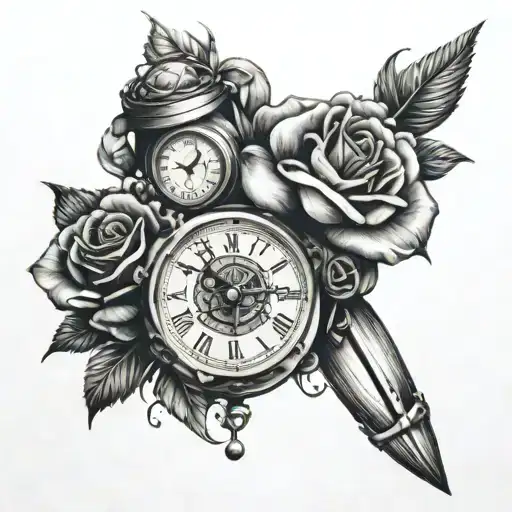 Time Piece And Rose Surrounded