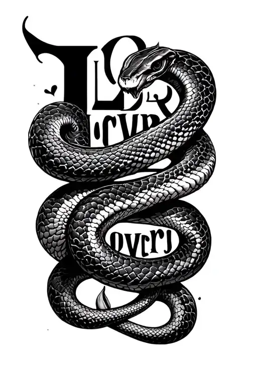 The Word Lover Warped And A Snake Going Throught The Word Vertical