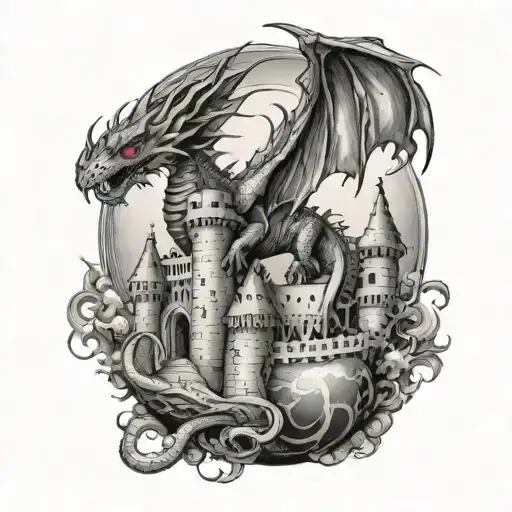 Dragon Wrapping Around A Castle Holding A Globe