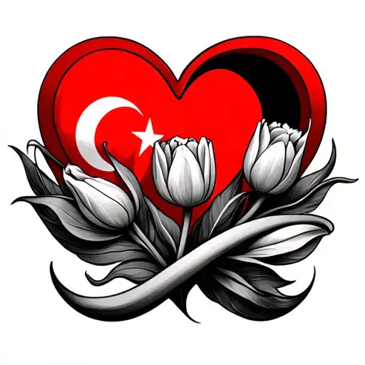 Infinity Symbol With A Love Heart And Turkish Flag Also With A Tulip Flower Incorporated