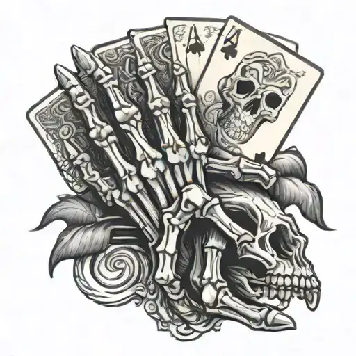 Skeleton Hand Holding Dead Mans Hand Poker Cards