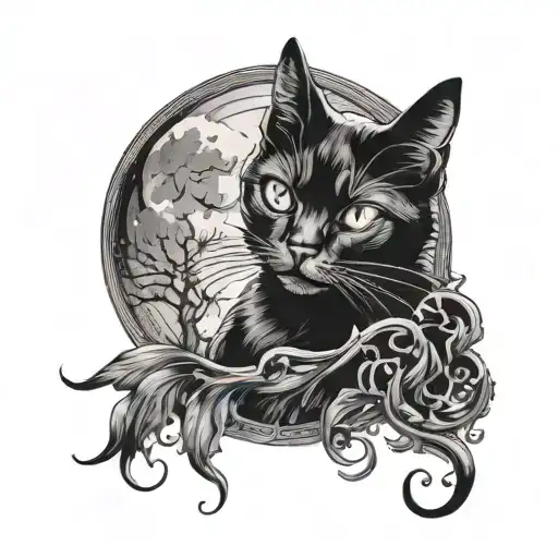Black Cat And A Full Moon Gothic Style