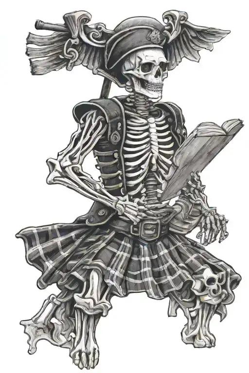 A Skeleton Wearing A Kilt Holding A Law Book
