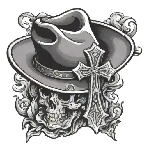 Cross Tattoo With Cowboy Hat