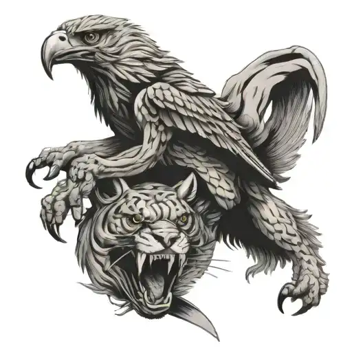 Eagle With A Saber Tooth Tiger Head Clenching A Car In Its Talons