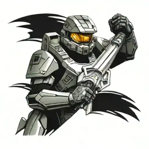 Master Chief Holding An Energy Sword Surrounded
