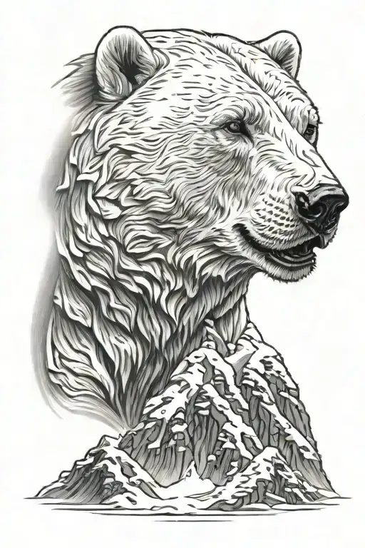 Growling Polar Bear Face And Realistic Snow Capped Mountains