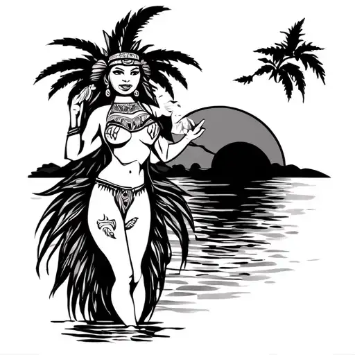 Tiki Man Hula Girl Sunset
