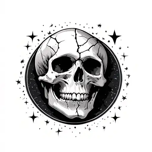 Cracked Skull With A Circle Of Stars Around It