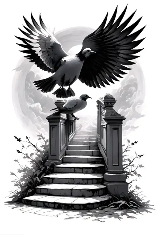 Doves And Stairway To Heaven Gates With Minimal Detail