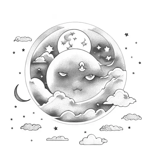 Cloudy Night Sky With Moon