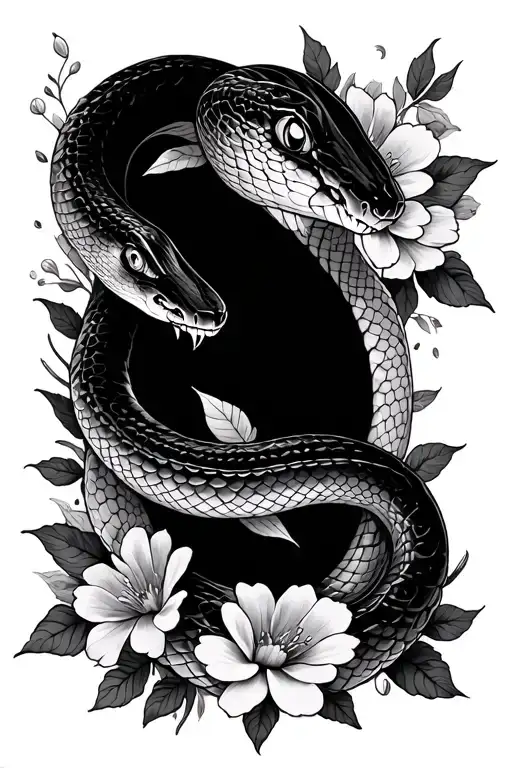 Ornate Snake With Wimsical Flowers Surrounding