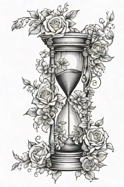 Hour Glass With Flowers And Quote