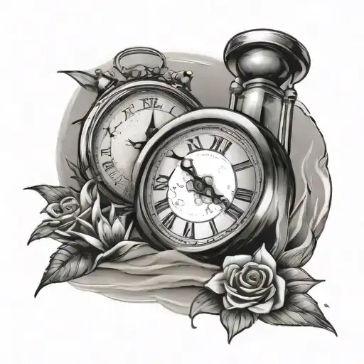 Clock And Hour Glass With Sand