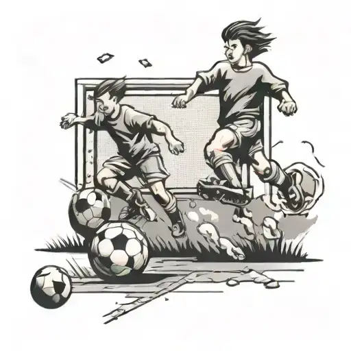 A Nostalgic Childhood Scene Featuring Retro Video Game Characters Playing Soccer