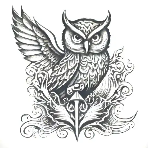 Owl Trident Anchor Water Waves