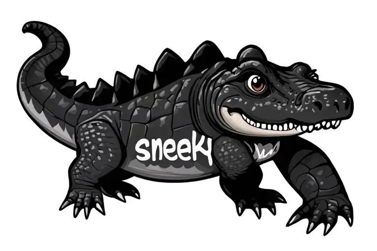 Cute Baby Crocodile With The Word Sneaky Hidden On Its Body