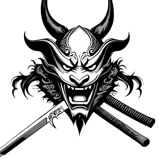 Oni Mask Katana Slicing Them Down The Middle