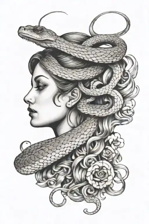 Snake Coming Out Of Womens Head