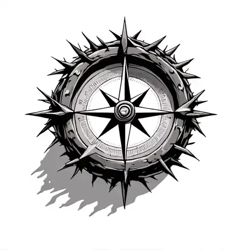 Ships Compass With North Pointing To A Crown Of Thorns Jesus Wore On His Head