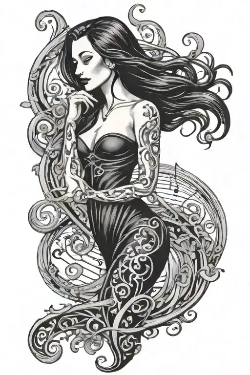 Morticia Addams Music Notes Intertwined