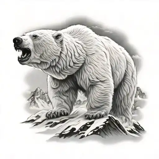 Growling Polar Bear And Realistic Snow Covered Mountains