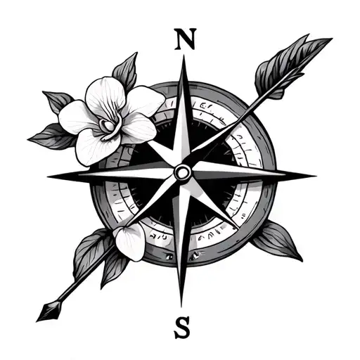 Compass Rose On Arrow With Orchid In Middle