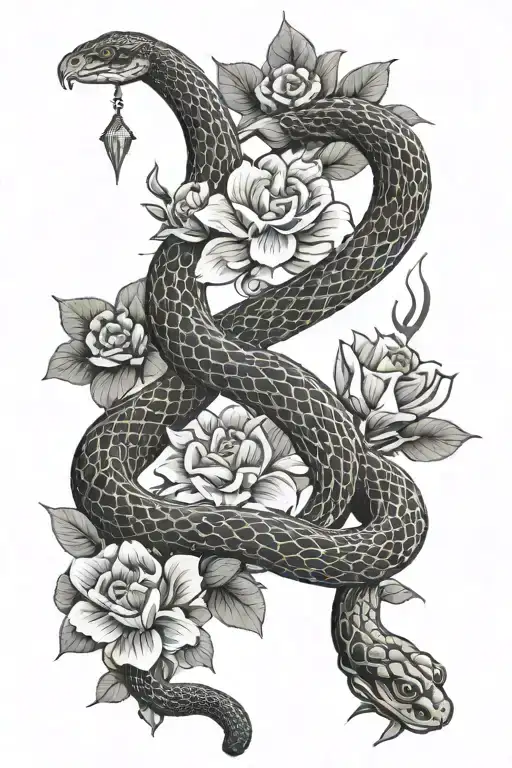 Snake With Flowers And Tarot Cards