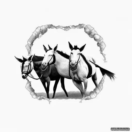 Two Mules With Easy Line Work Pulling A Door That's On Fire