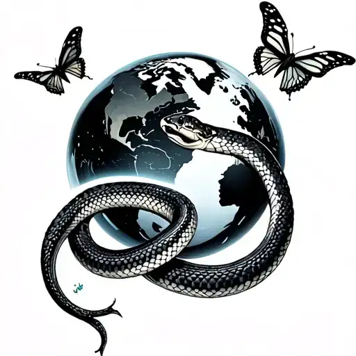 Snake Wrapped Around Earth With Butterfly's Around Them