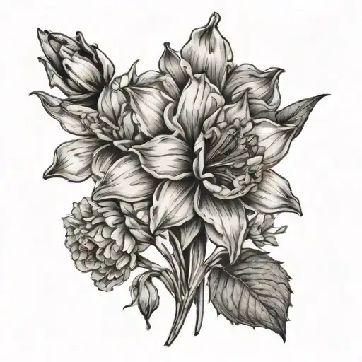 Narcissus And Carnation Flowers Fine Line