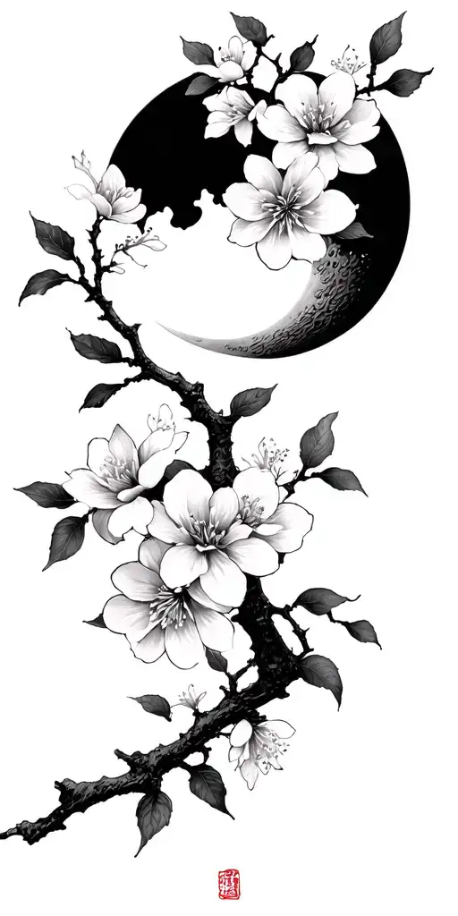 Japanese Cherry Blossoms With Moon